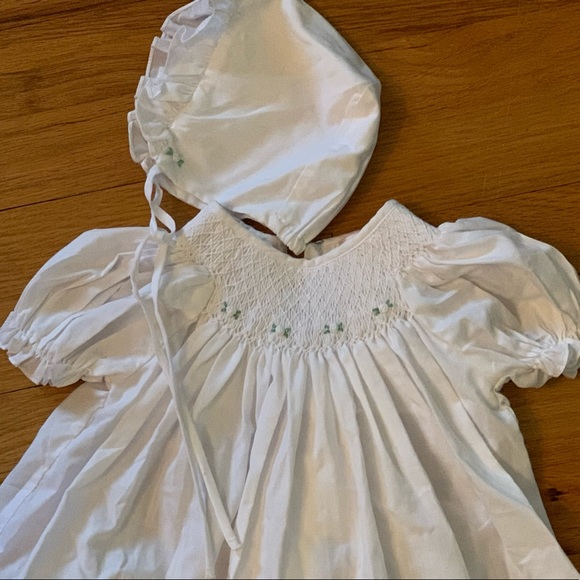 Infant White Rosette Dress and Bonnet - Picture 4 of 4